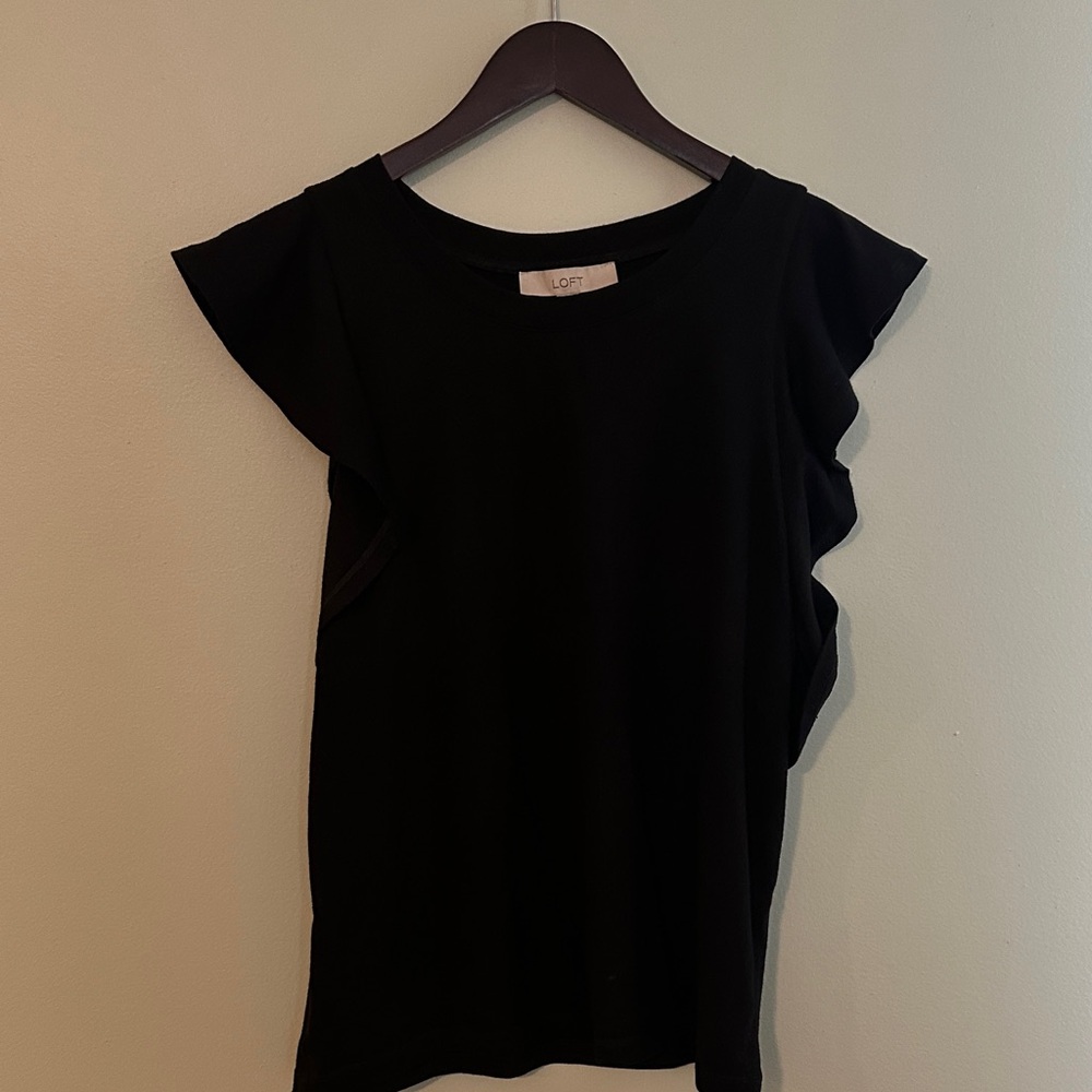 LOFT Black Ruffle Sleeve Tank Top